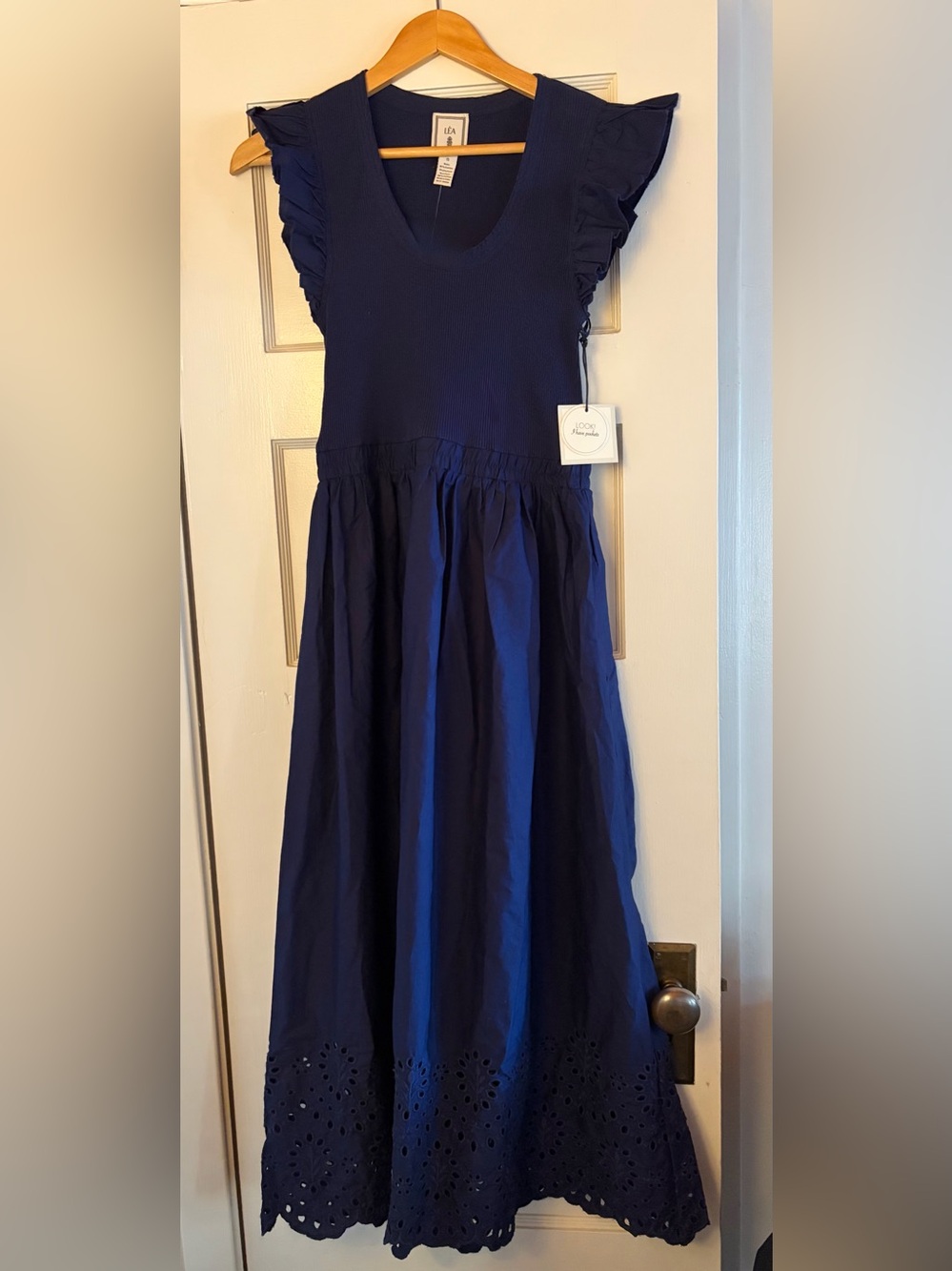 Léa Navy Ruffled Sleeve Maxi Lightweight Coquette Cotton Dress S